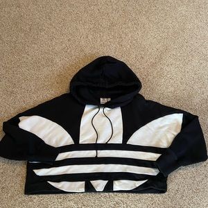 Black and White Adidas cropped Hoodie